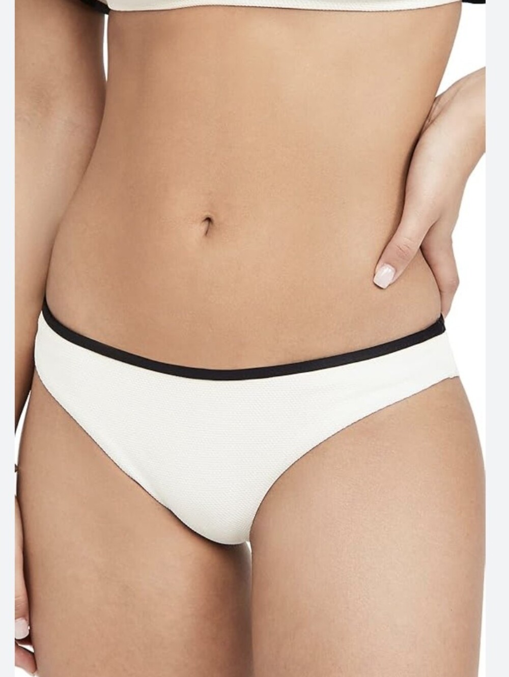 NWT Eberjey Pique Annie White Bikini Bottom with Black Trim Large